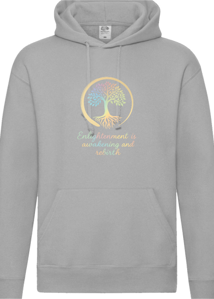 Detailansicht Bodhi Baum Hoodie Heather Grey – Bodhi-Baum, Lotus und Mandala als Symbol für Wachstum und Erkenntnis