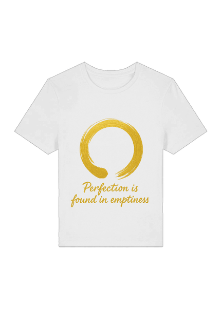 Zen Minimalismus T-Shirt Nahaufnahme – minimalistischer Druckdetail auf GOTS-zertifizierter Bio-Baumwolle von SatoriSoul