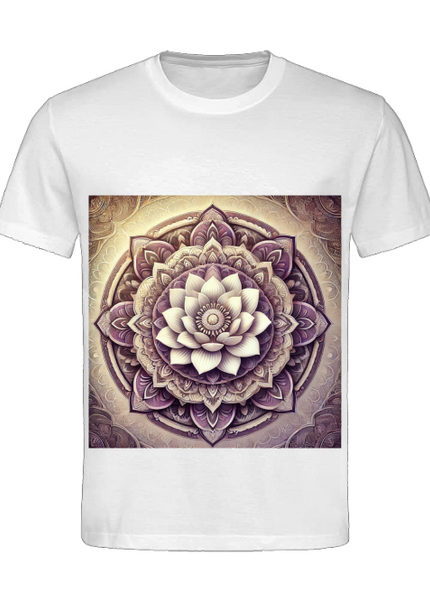 Detailansicht Lotus Mandala Herren T-Shirt Weiß – Lotusblüte und Mandala als Zeichen für innere Balance