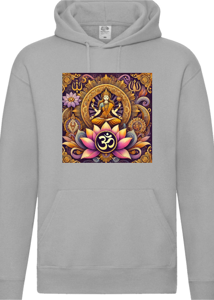 Krishna Damen Hoodie Nahaufnahme – Druckdetail Krishna-Motiv auf GOTS-zertifizierter Bio-Baumwolle