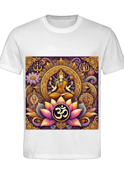 Krishna T-Shirt Nahaufnahme – goldenes Mandala Druckdetail auf GOTS-zertifizierter Bio-Baumwolle von SatoriSoul