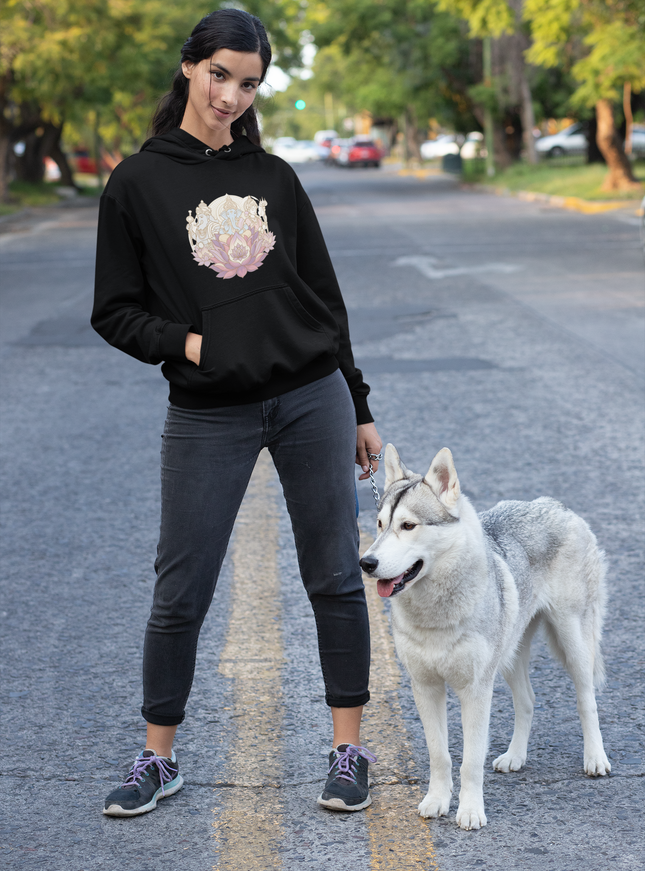 Drei Götter der Lotus Damen Hoodie – Göttliches Lotus Design & Spiritualität