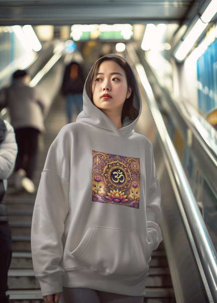Götter des Om Damen Hoodie Grau – nachhaltiger Bio-Baumwolle Hoodie mit hinduistischen Göttern und Om-Symbol von SatoriSoul