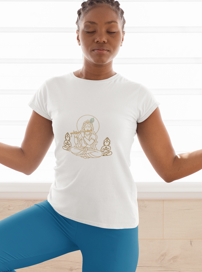 Krishna mit Guard Damen T-Shirt – Mystisches Design & Spirituelle Tiefe