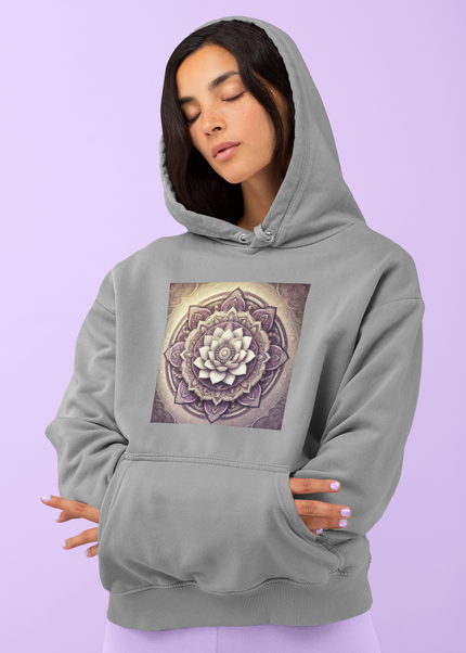 Lotus Mandala Damen Hoodie – nachhaltiger Bio-Baumwolle Hoodie mit Lotus-Mandala-Design von SatoriSoul