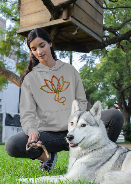 Malakette Damen Hoodie Grau – nachhaltige Bio-Baumwolle mit Mala-Perlen Design von SatoriSoul