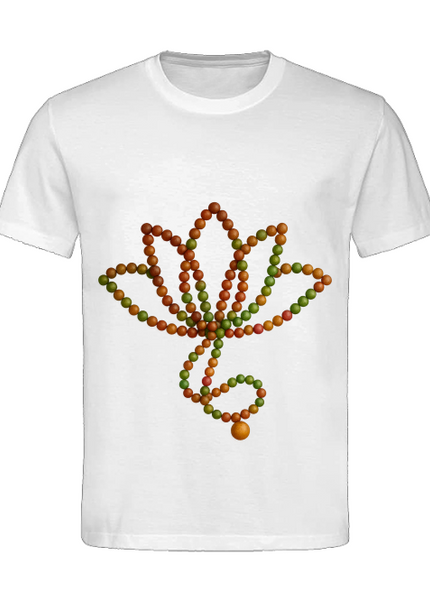 Malakette T-Shirt Nahaufnahme – Druckdetail Mala-Perlen auf GOTS-zertifizierter Bio-Baumwolle von SatoriSoul