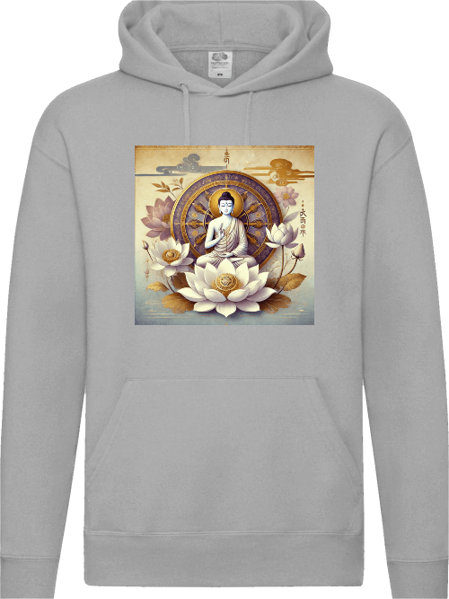 Buddha Lotus Dharma Herren Hoodie mit Buddha und Lotusmotiv, spirituelles Design für Erleuchtung und Reinheit.