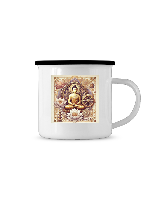 Buddha Tasse mit lotus und Buddha-Motiv, Durchmesser 80 mm, Fassungsvermögen ca. 300 ml.