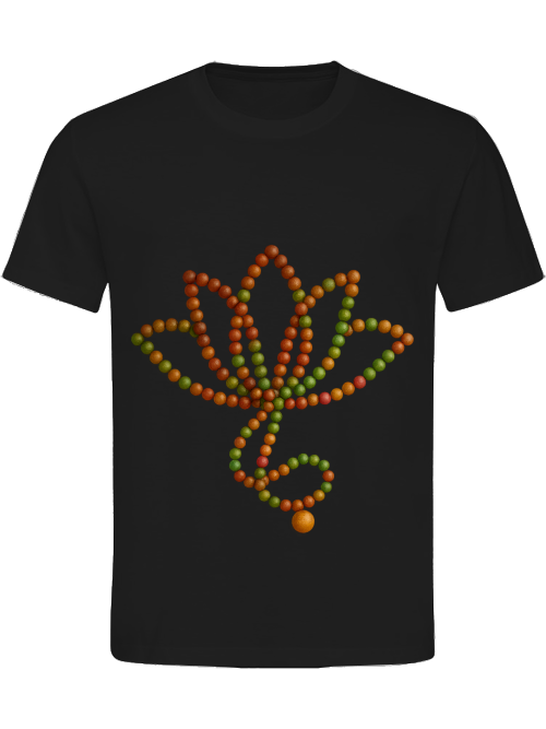 Malakette T-Shirt Nahaufnahme – Druckdetail Mala-Perlen auf GOTS-zertifizierter Bio-Baumwolle von SatoriSoul