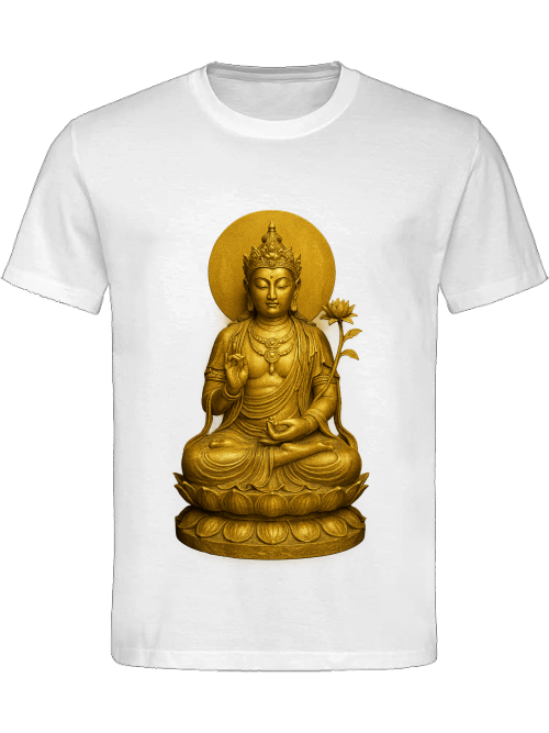 Bodhisattva T-Shirt Nahaufnahme – Kwan Yin Druckdetail auf GOTS-zertifizierter Bio-Baumwolle von SatoriSoul