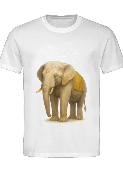 Detailansicht Grauer Elefant Herren T-Shirt Weiß – Elefant, Lotus und Mandala als Symbol für Weisheit und Balance