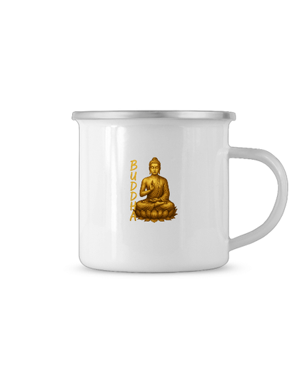 Golden Buddha Tasse mit goldener Buddha-Darstellung, 80 mm Durchmesser und 300 ml Fassungsvermögen.