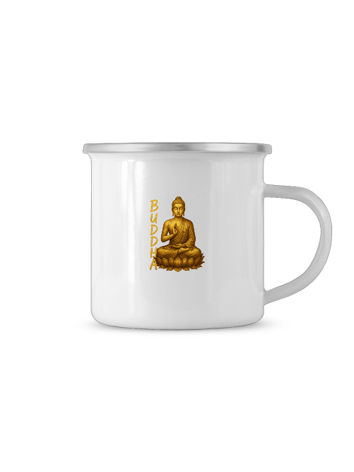 Golden Buddha Tasse mit goldener Buddha-Darstellung, 80 mm Durchmesser und 300 ml Fassungsvermögen.