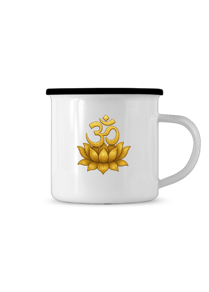Om Lotus Tasse mit goldener Lotusblume und Om-Symbol, Durchmesser 80 mm, Fassungsvermögen ca. 300 ml.