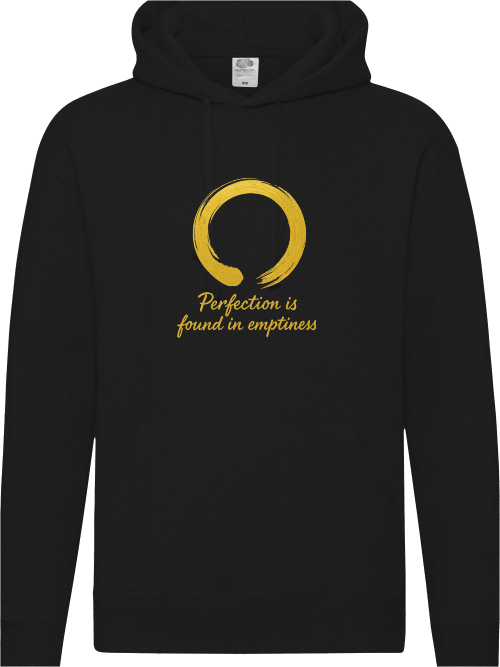 Perfection Herren Hoodie mit goldenen Enso-Symbol und Aufschrift 'Perfection is found in emptiness'