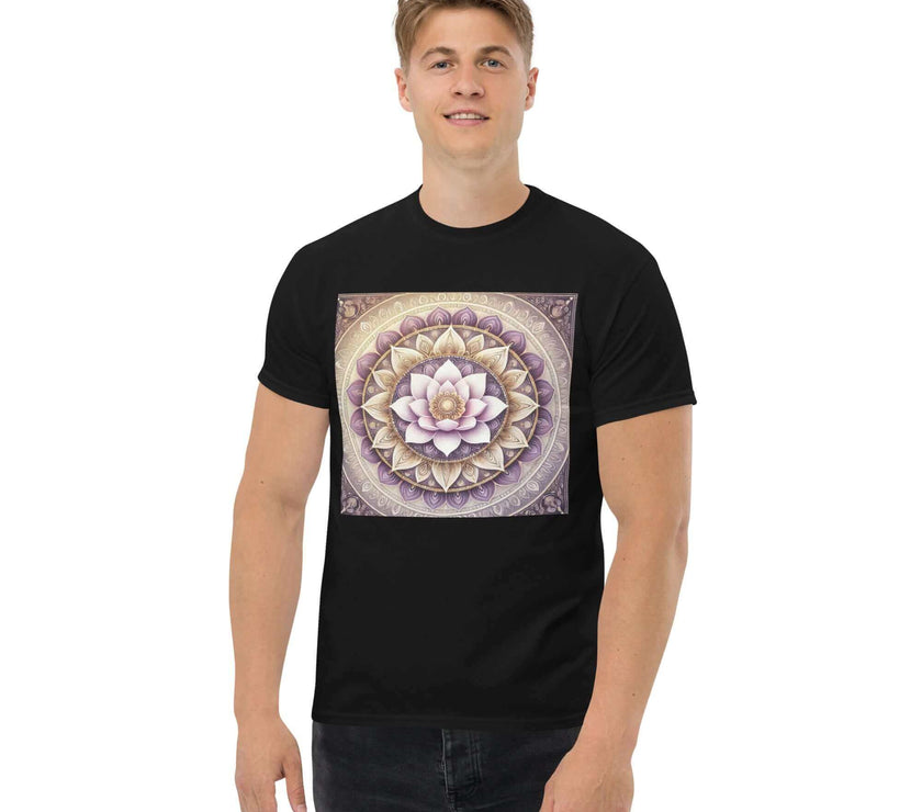 **Herren Lotus Mandala T-Shirt – Premiumqualität, Stilvolle Freizeitkleidung mit Einzigartigem Lotus Mandala-Design, Bequem und Entspannte Passform**