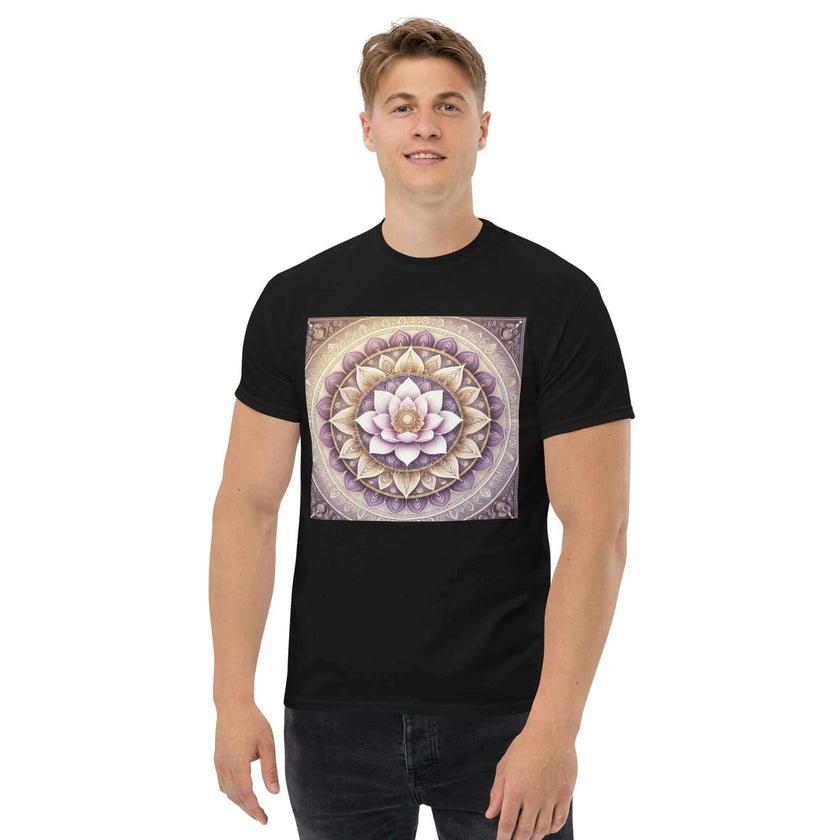 **Herren Lotus Mandala T-Shirt – Premiumqualität, Stilvolle Freizeitkleidung mit Einzigartigem Lotus Mandala-Design, Bequem und Entspannte Passform**