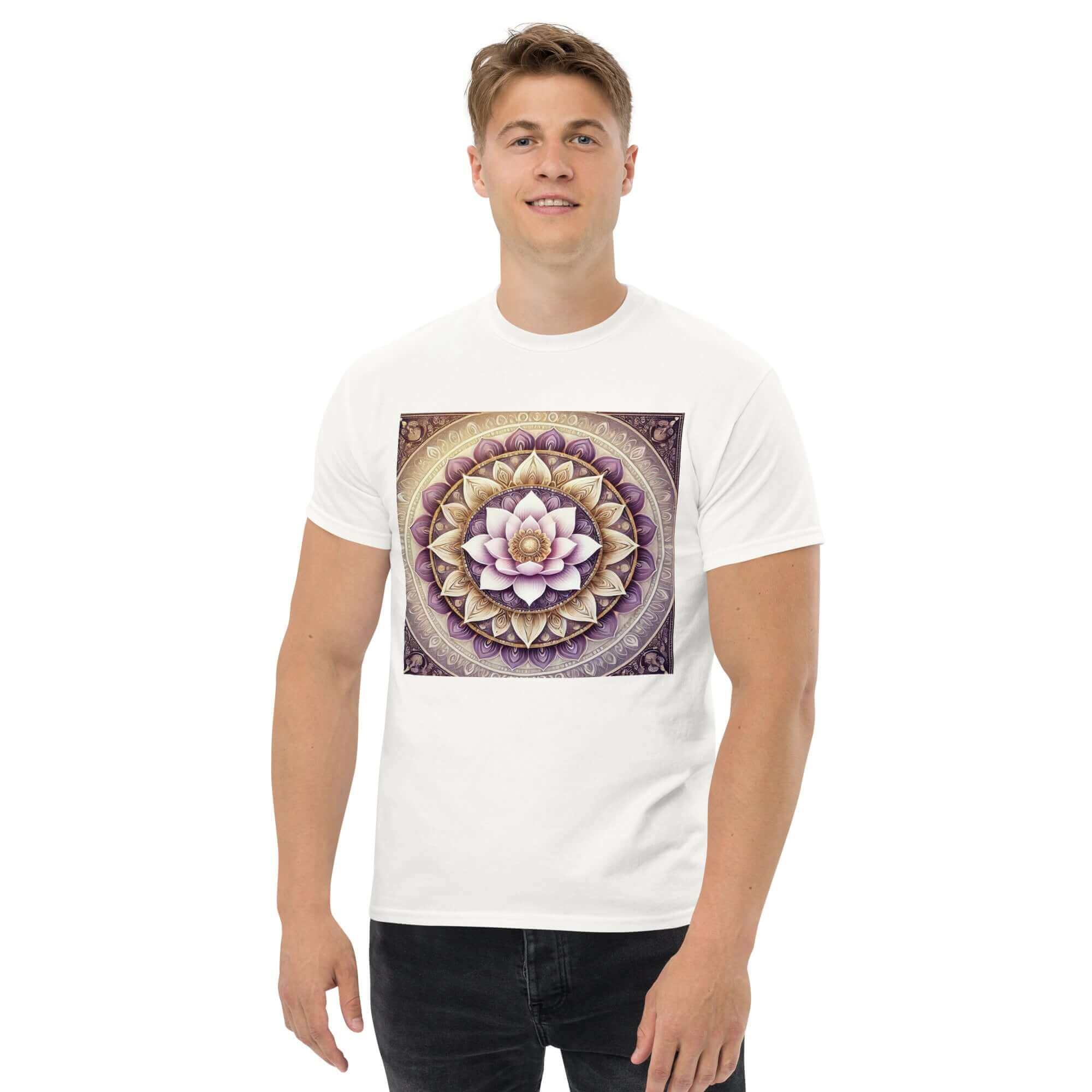**Herren Lotus Mandala T-Shirt – Premiumqualität, Stilvolle Freizeitkleidung mit Einzigartigem Lotus Mandala-Design, Bequem und Entspannte Passform** SatoriSoul