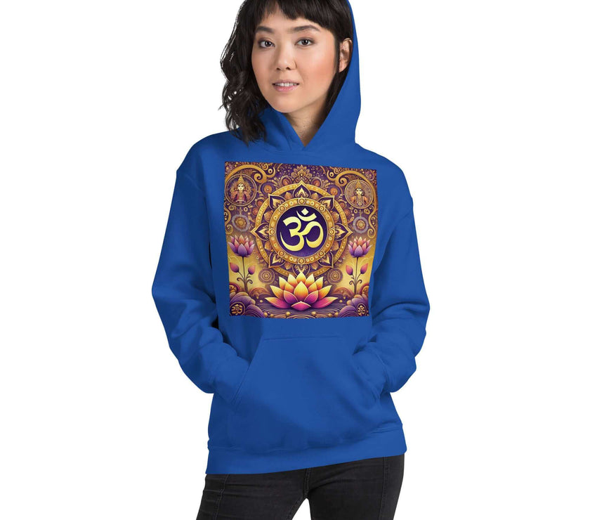 **Om Mandala Hoodie – Spiritueller Hoodie, Lila-Gold-Design, Damen Hoodie, Mandala-Kunst, Yoga-Kleidung, Meditationskleidung, Innerer Frieden, Spirituelles Geschenk, Bequeme Mode**