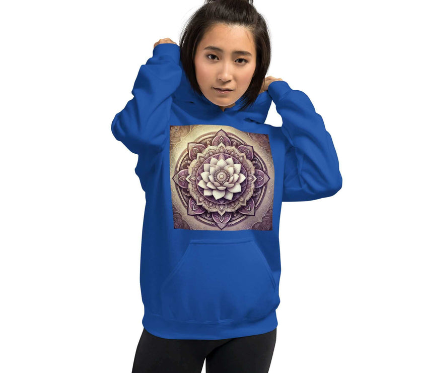 Golden Women's Buddha Mandala Hoodie, Spiritual Comfort, Boho Chic, Artistic Fashion, Mindfulness Hoodie, Meditation