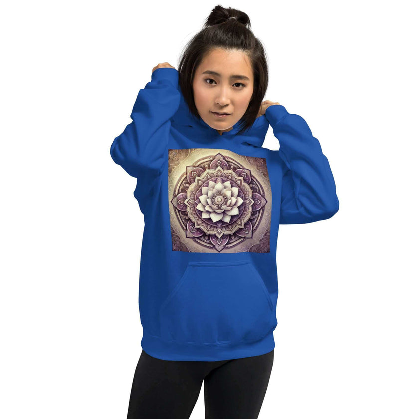 Golden Women's Buddha Mandala Hoodie, Spiritual Comfort, Boho Chic, Artistic Fashion, Mindfulness Hoodie, Meditation