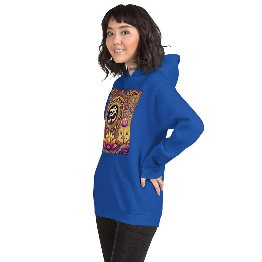**Om Mandala Hoodie – Spiritueller Hoodie, Lila-Gold-Design, Damen Hoodie, Mandala-Kunst, Yoga-Kleidung, Meditationskleidung, Innerer Frieden, Spirituelles Geschenk, Bequeme Mode**