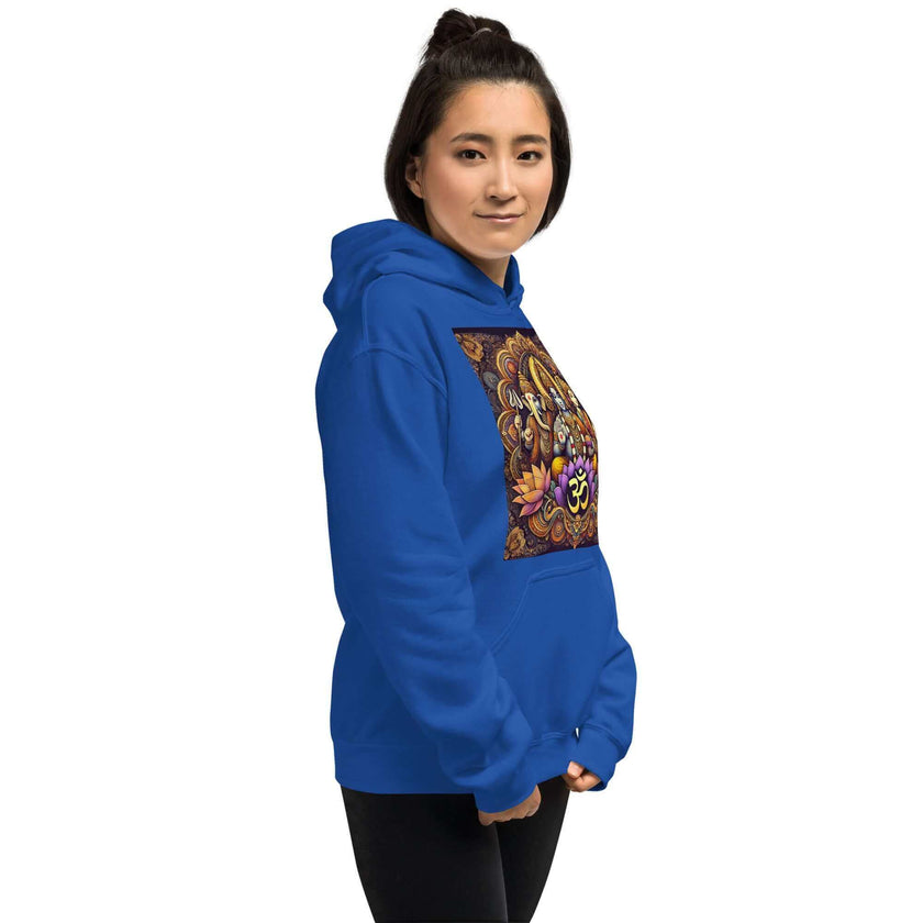 **Om of the Three Gods Hoodie – Ganesha, Shiva, Parvati Design, Spiritual, Artistic, Comfortable, Balanced Energy**