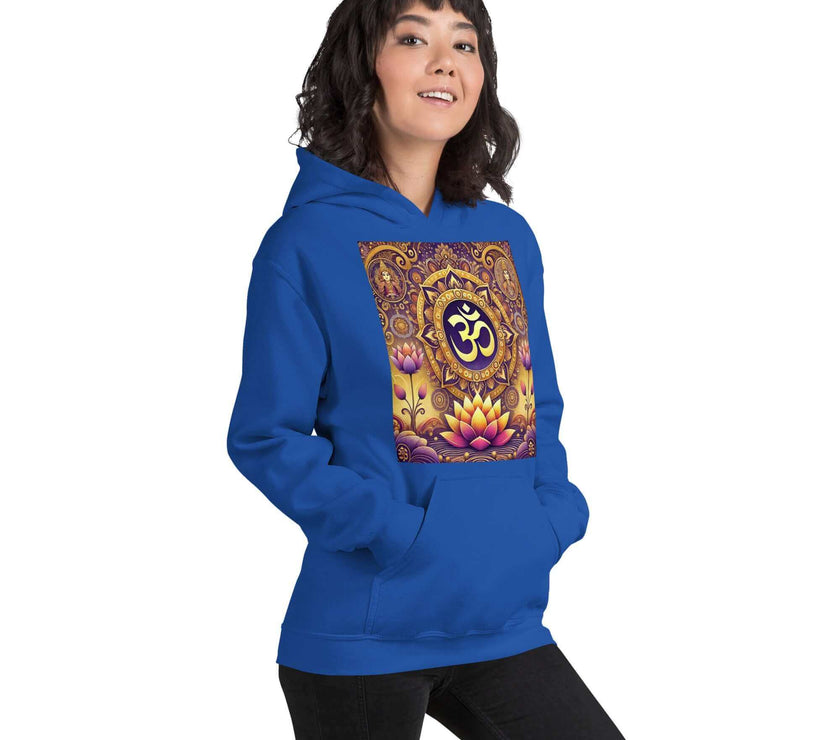 **Om Mandala Hoodie – Spiritueller Hoodie, Lila-Gold-Design, Damen Hoodie, Mandala-Kunst, Yoga-Kleidung, Meditationskleidung, Innerer Frieden, Spirituelles Geschenk, Bequeme Mode**