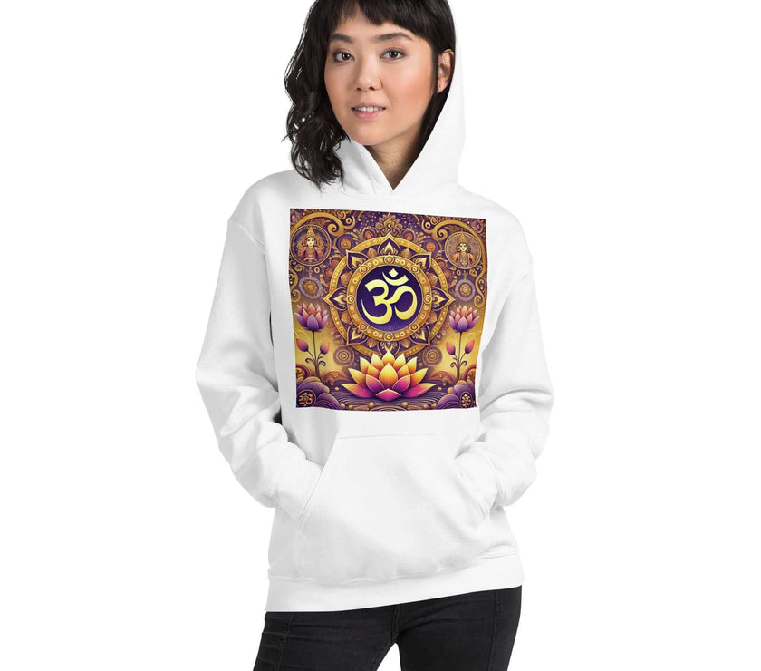 **Om Mandala Hoodie – Spiritueller Hoodie, Lila-Gold-Design, Damen Hoodie, Mandala-Kunst, Yoga-Kleidung, Meditationskleidung, Innerer Frieden, Spirituelles Geschenk, Bequeme Mode**