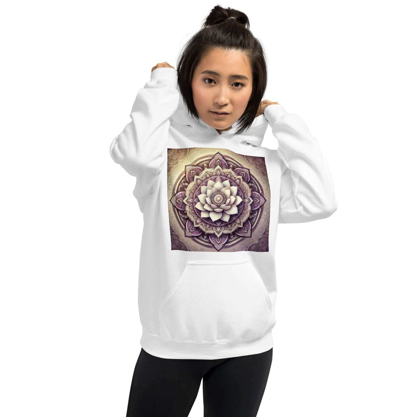 Golden Women's Buddha Mandala Hoodie, Spiritual Comfort, Boho Chic, Artistic Fashion, Mindfulness Hoodie, Meditation