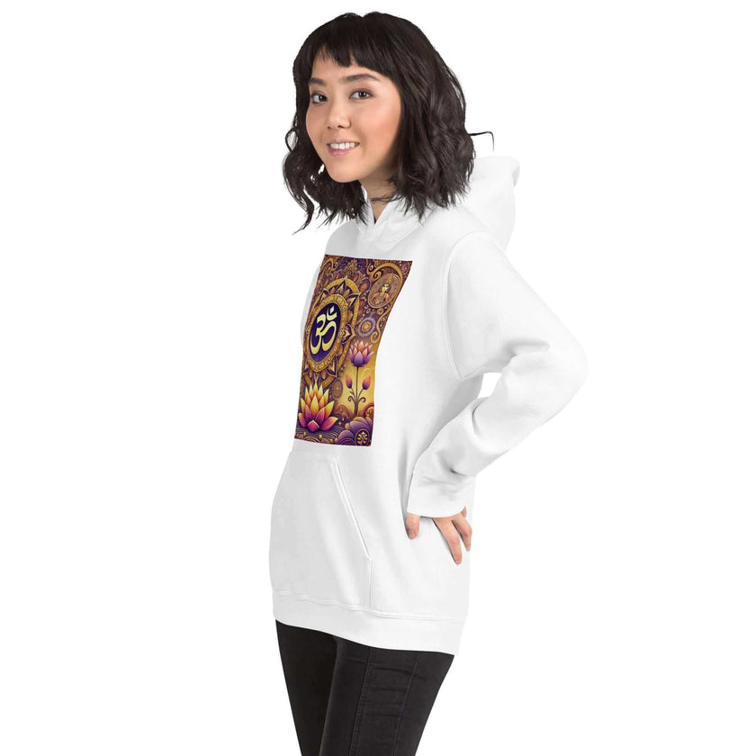 **Om Mandala Hoodie – Spiritueller Hoodie, Lila-Gold-Design, Damen Hoodie, Mandala-Kunst, Yoga-Kleidung, Meditationskleidung, Innerer Frieden, Spirituelles Geschenk, Bequeme Mode**