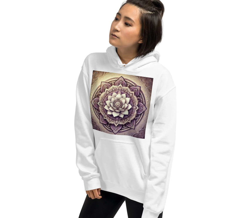 Golden Women's Buddha Mandala Hoodie, Spiritual Comfort, Boho Chic, Artistic Fashion, Mindfulness Hoodie, Meditation