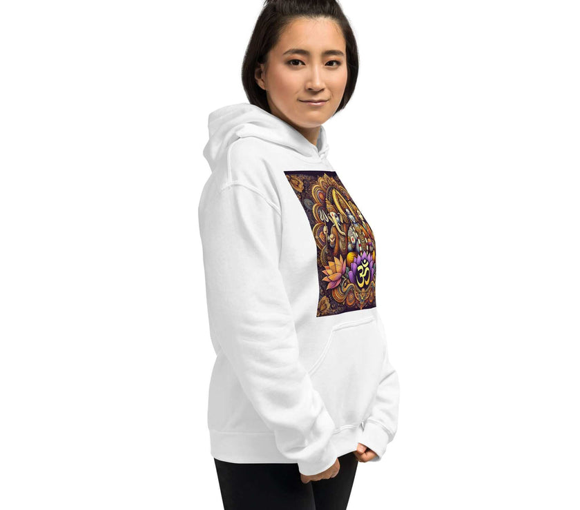 **Om of the Three Gods Hoodie – Ganesha, Shiva, Parvati Design, Spiritual, Artistic, Comfortable, Balanced Energy**