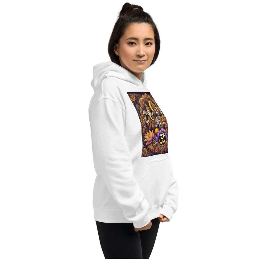 **Om of the Three Gods Hoodie – Ganesha, Shiva, Parvati Design, Spiritual, Artistic, Comfortable, Balanced Energy**