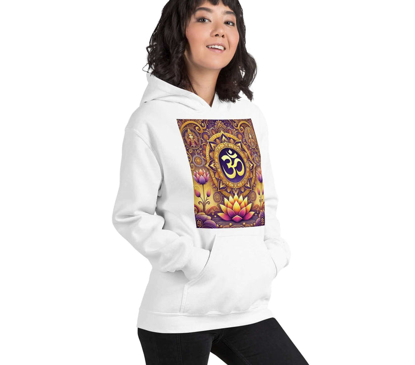 **Om Mandala Hoodie – Spiritueller Hoodie, Lila-Gold-Design, Damen Hoodie, Mandala-Kunst, Yoga-Kleidung, Meditationskleidung, Innerer Frieden, Spirituelles Geschenk, Bequeme Mode**