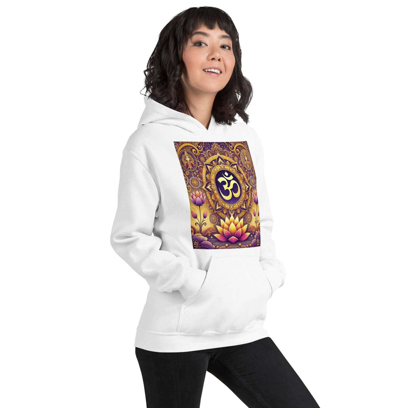 **Om Mandala Hoodie – Spiritueller Hoodie, Lila-Gold-Design, Damen Hoodie, Mandala-Kunst, Yoga-Kleidung, Meditationskleidung, Innerer Frieden, Spirituelles Geschenk, Bequeme Mode**