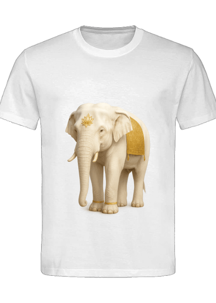 Weißer Elefant T-Shirt Nahaufnahme – Druckdetail auf GOTS-zertifizierter Bio-Baumwolle von SatoriSoul